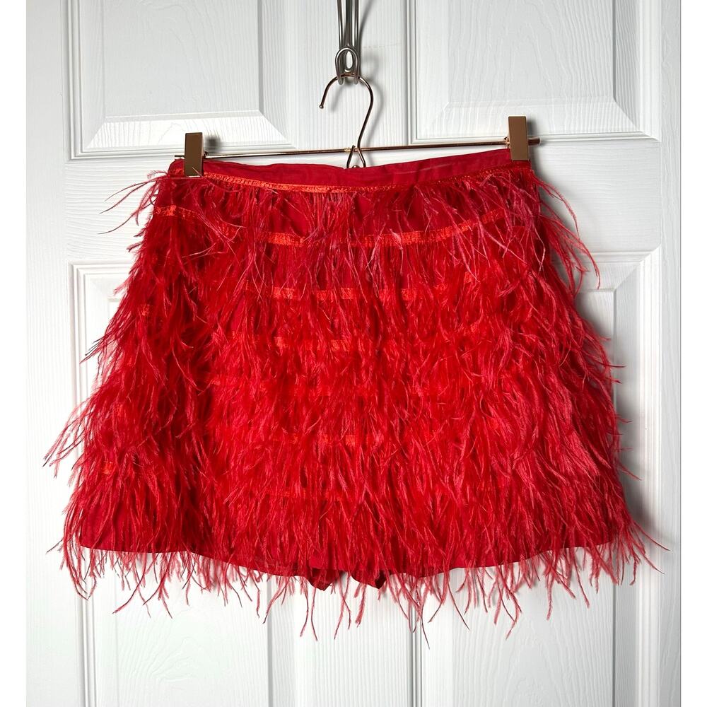 Queen of Sparkles RED Feathered Mini Skirt skort size Small Feathers ^Game Day^